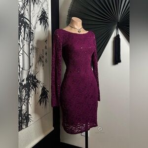 Jump Lace Long Sleeve Dress in Rich Burgundy